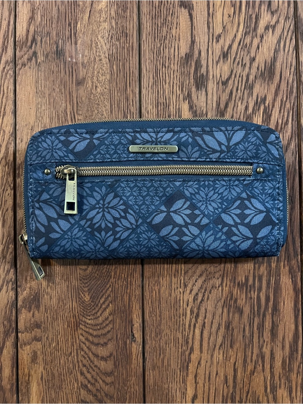 Travelon Navy Blue Floral Zip-Around Wallet